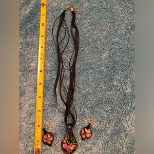Vintage Blown glass necklace and earrings